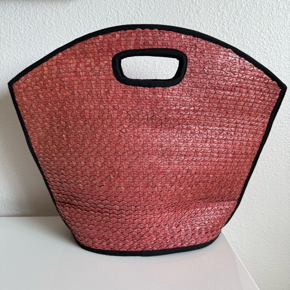 Vintage Pink Straw Beach Bag